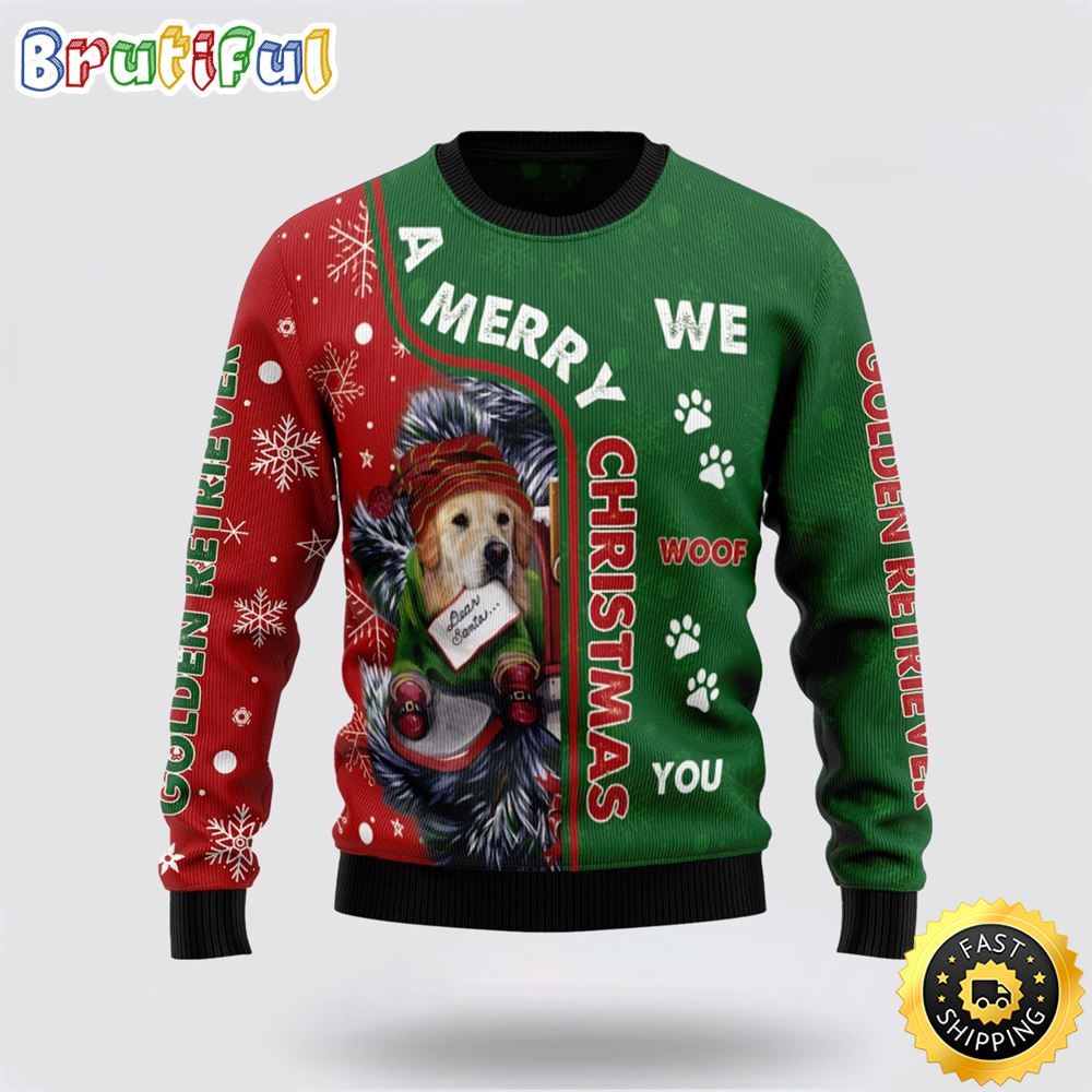 Golden Retriever Red Truck Ugly Christmas Sweater For Pet Lover 1 e59clv