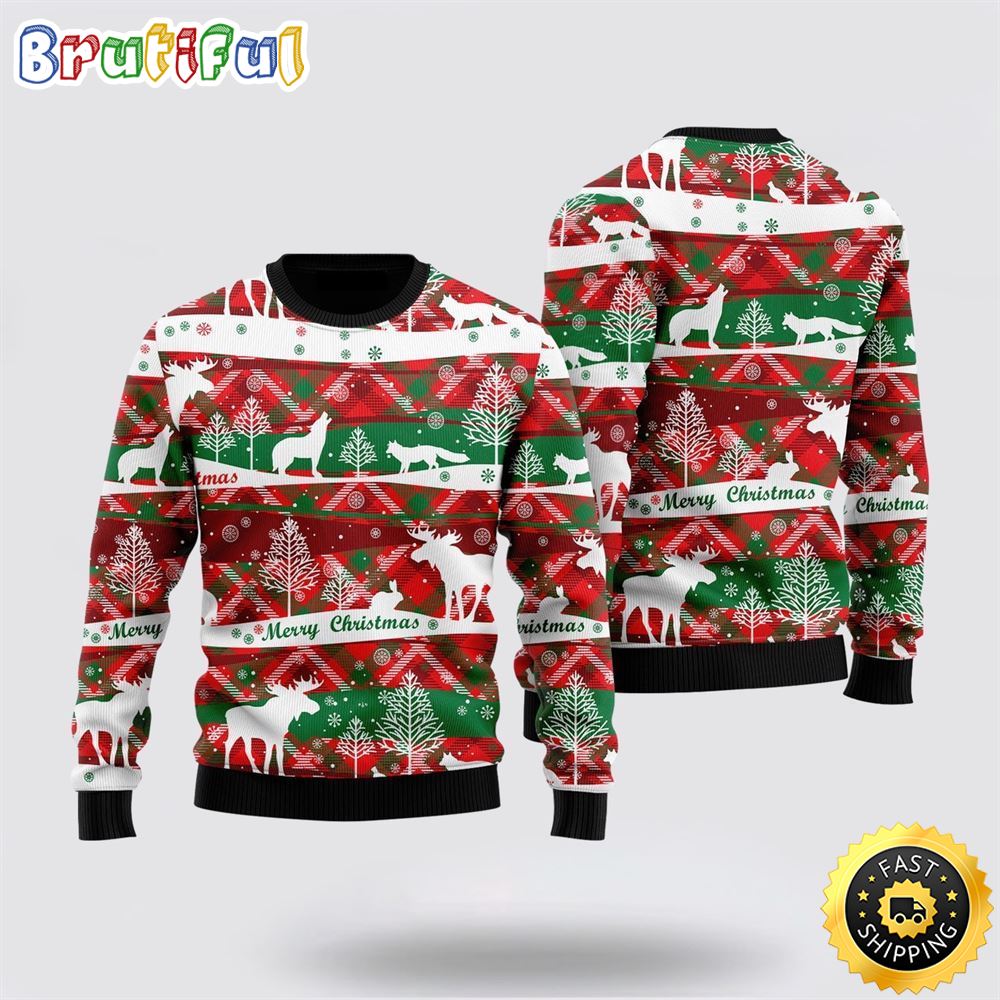 Howling Wolf In Snow Forest Pattern Ugly Christmas Sweater Christmas Gift For That Everyone Will Love 1 chfq7m