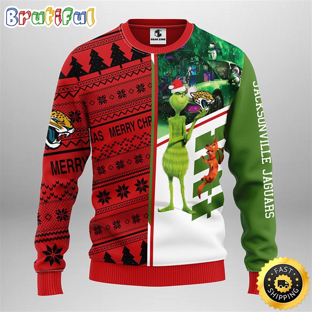 Jacksonville Jaguars Christmas Ugly Sweater Grinch And Scooby Doo Show Your Team Spirit 1 hq0doc