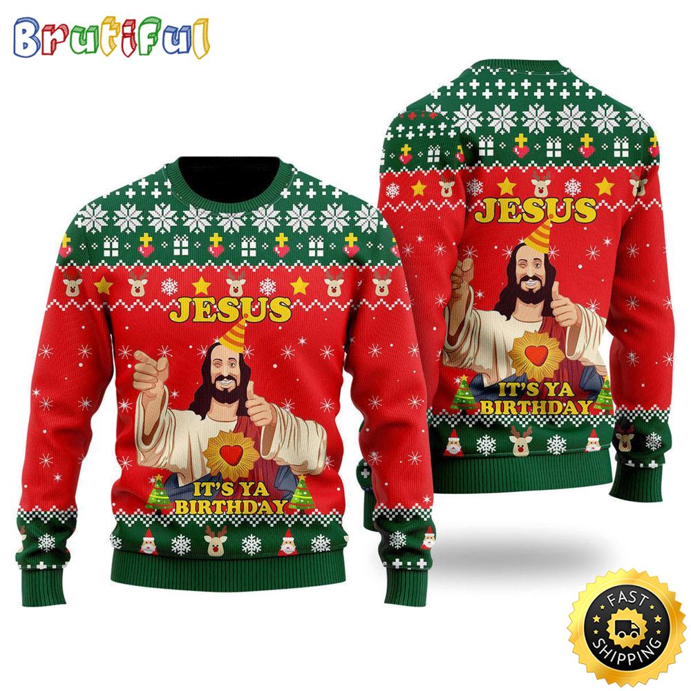 Jesus It s Ya Birthday Ugly Christmas Sweater Gifts For Christian Families 1 zwncwx