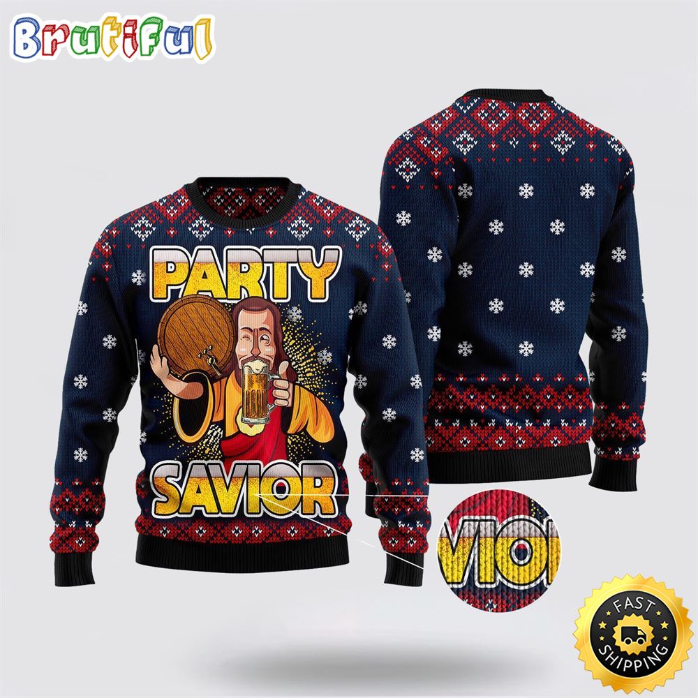 Jesus Party Savior Ugly Christmas Sweater Gifts For Christian Families 1 agy9is
