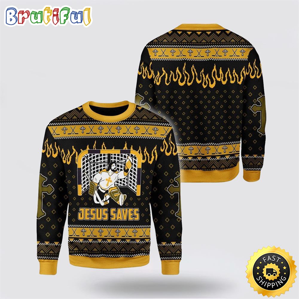 Jesus Saves Hockey Ugly Christmas Sweater Gifts For Christian Men And Women 1 nctybq
