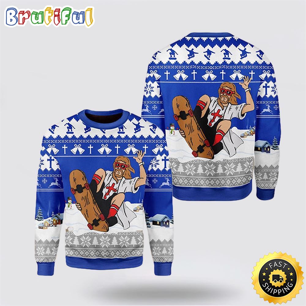 Jesus Skateboarding Christmas Ugly Christmas Sweater Gifts For Christian Families 1 hpeeoa