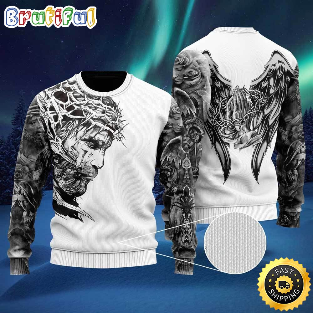 Jesus Tattoo Ugly Christmas Sweater Gifts For Christian Families 1 ckn71v