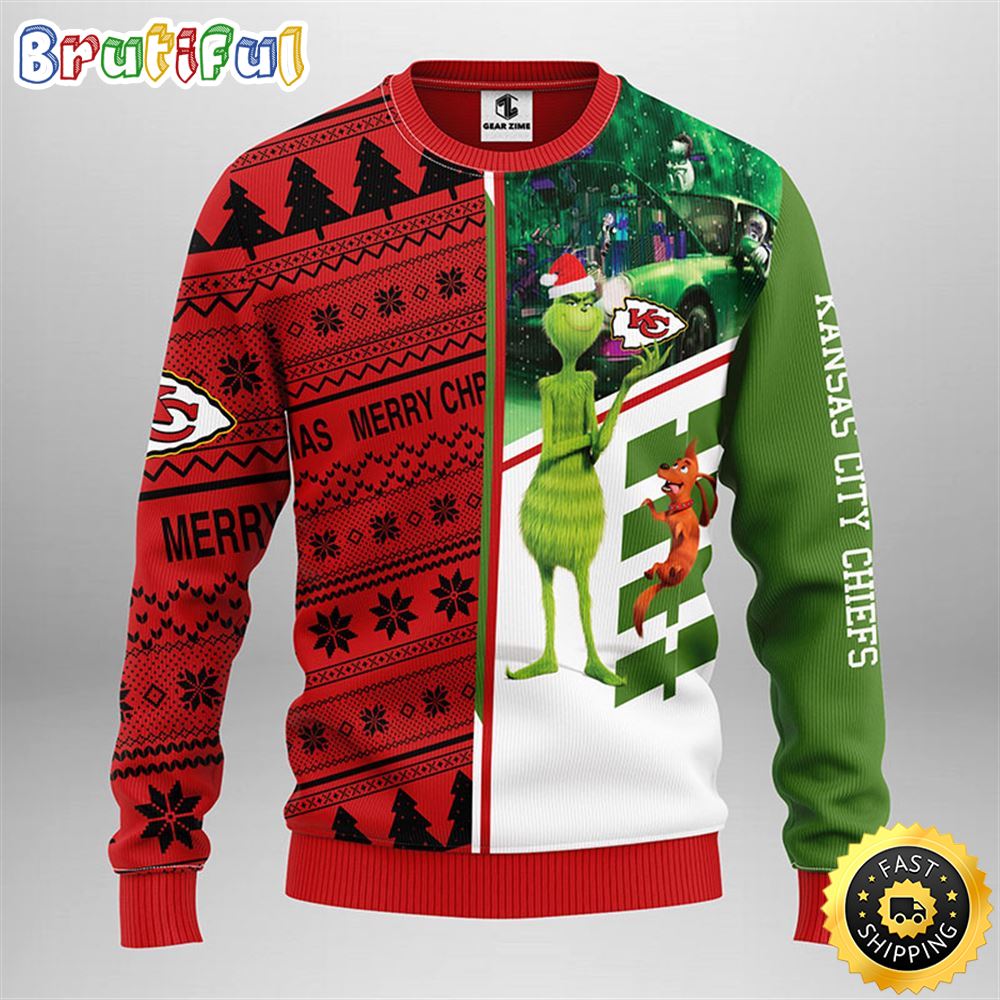 Kansas City Chiefs Christmas Ugly Sweater Grinch And Scooby Doo Show Your Team Spirit 1 vhatxp