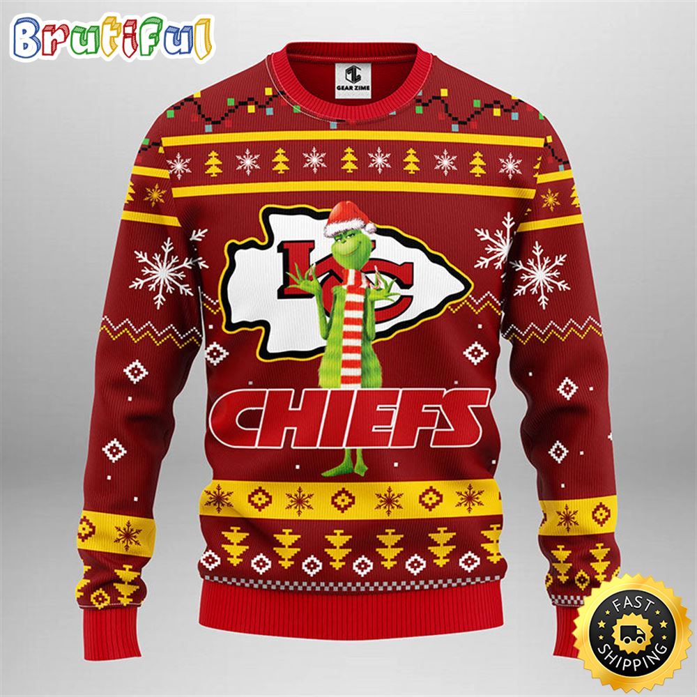 Kansas City Chiefs Christmas Ugly Sweater Print Funny Grinch Show Your Team Spirit 1 rapm97