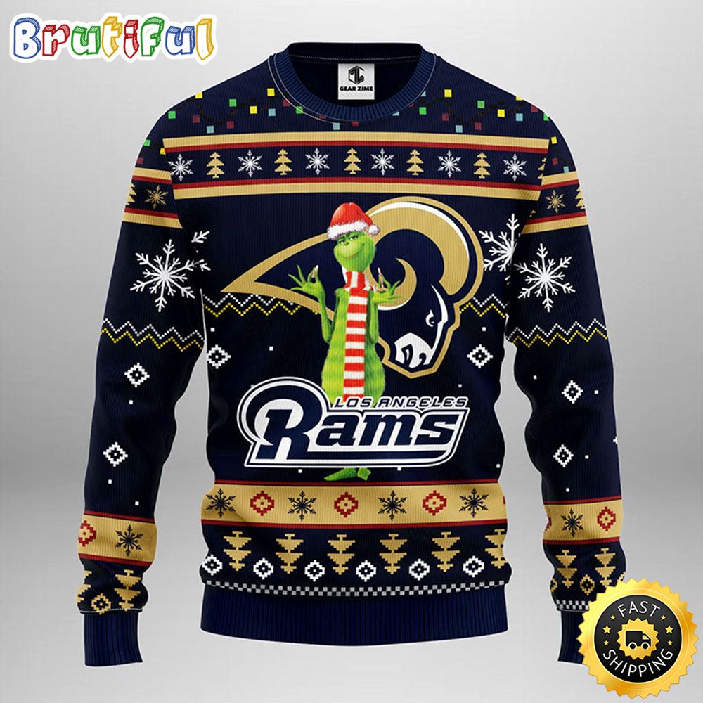 Los Angeles Rams Christmas Ugly Sweater Print Funny Grinch Show Your Team Spirit 1 udhcbv