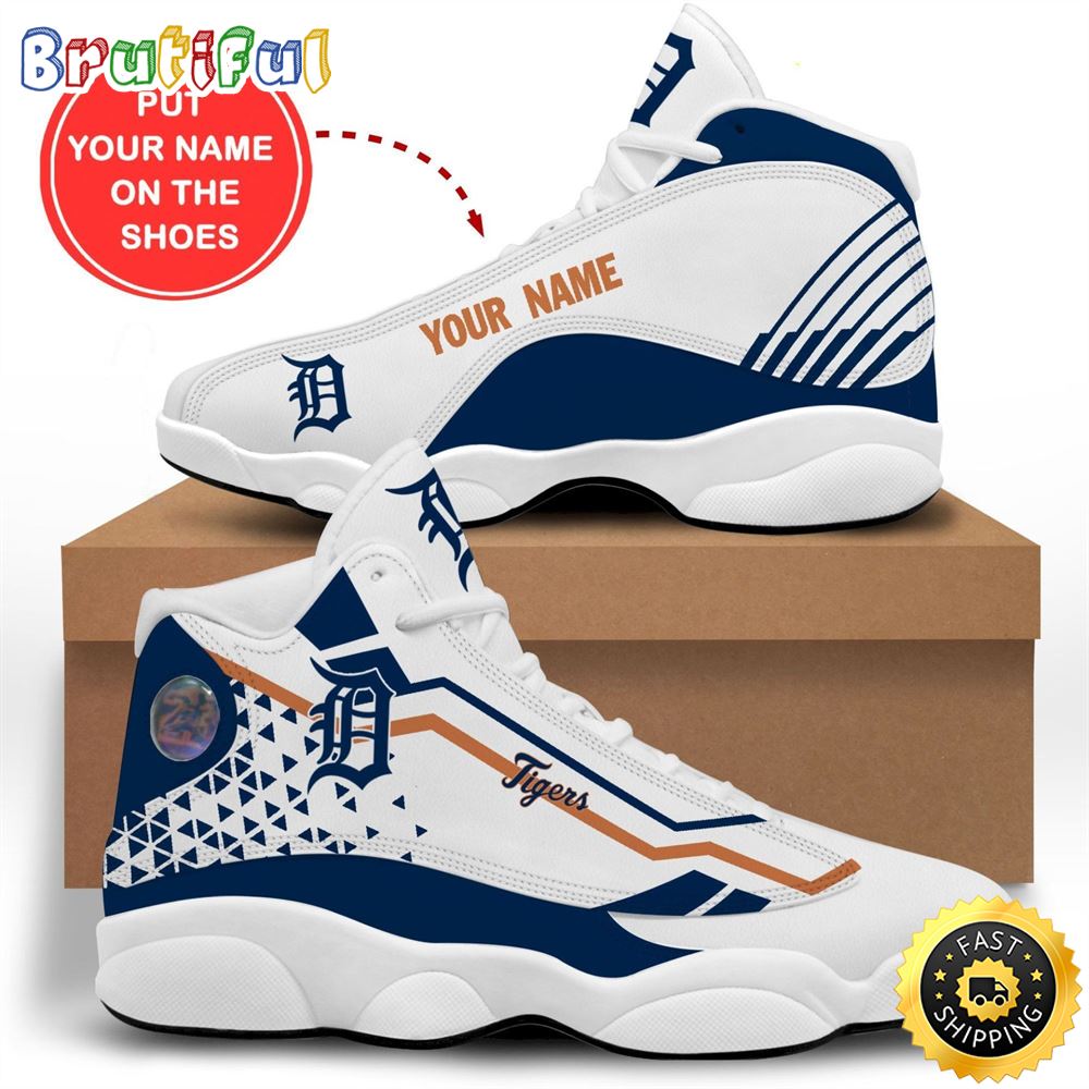 MLB Detroit Tigers Custom Name White Blue Air Jordan 13 Shoes lwnvlm