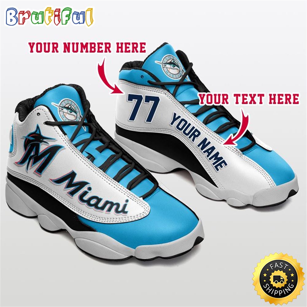 MLB Miami Marlins Custom Name Number Air Jordan 13 Shoes V2 sbmkny