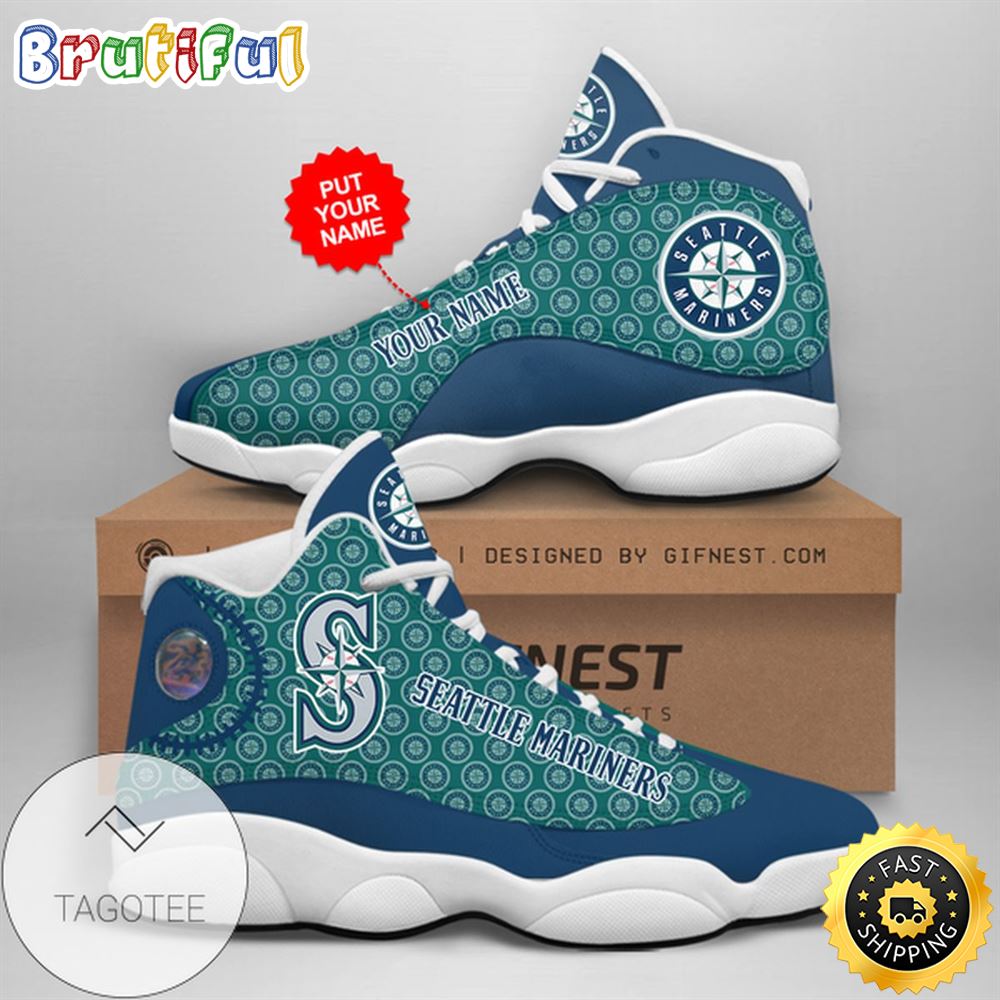 MLB Seattle Mariners Custom Name Air Jordan 13 Shoes V2 x57pbi
