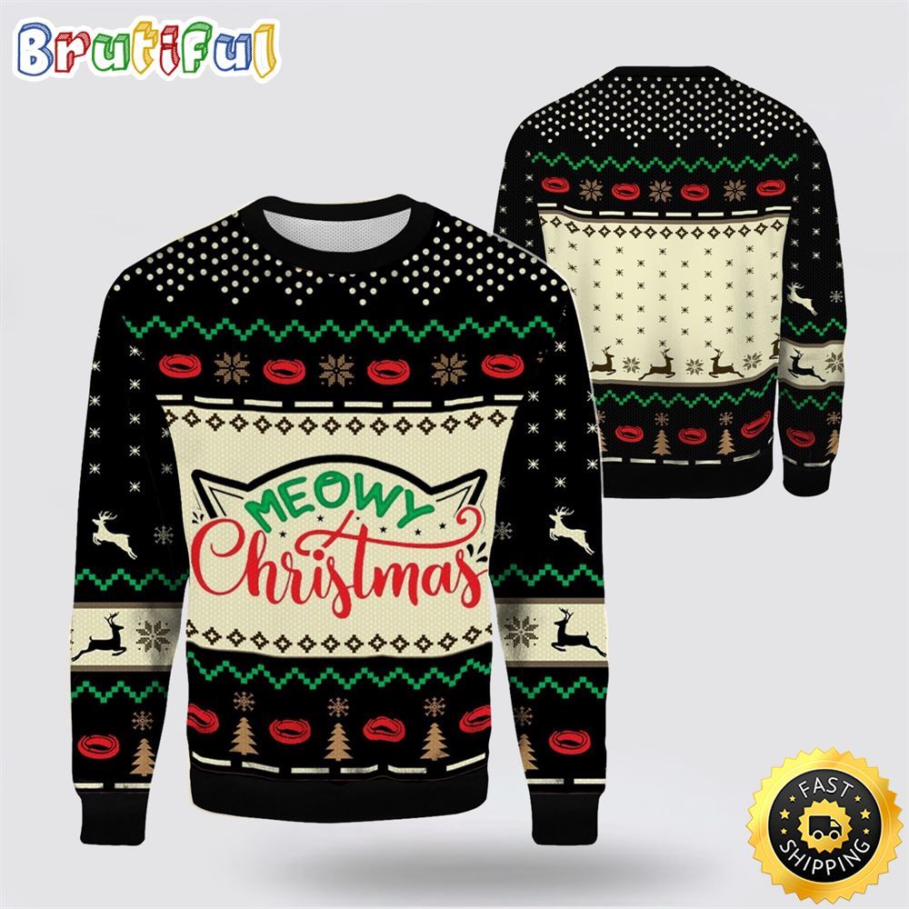 Meowy Christmas Catmas 3D Ugly Christmas Sweater Perfect Christmas Gift For Cat Lover 1 cvmqsx