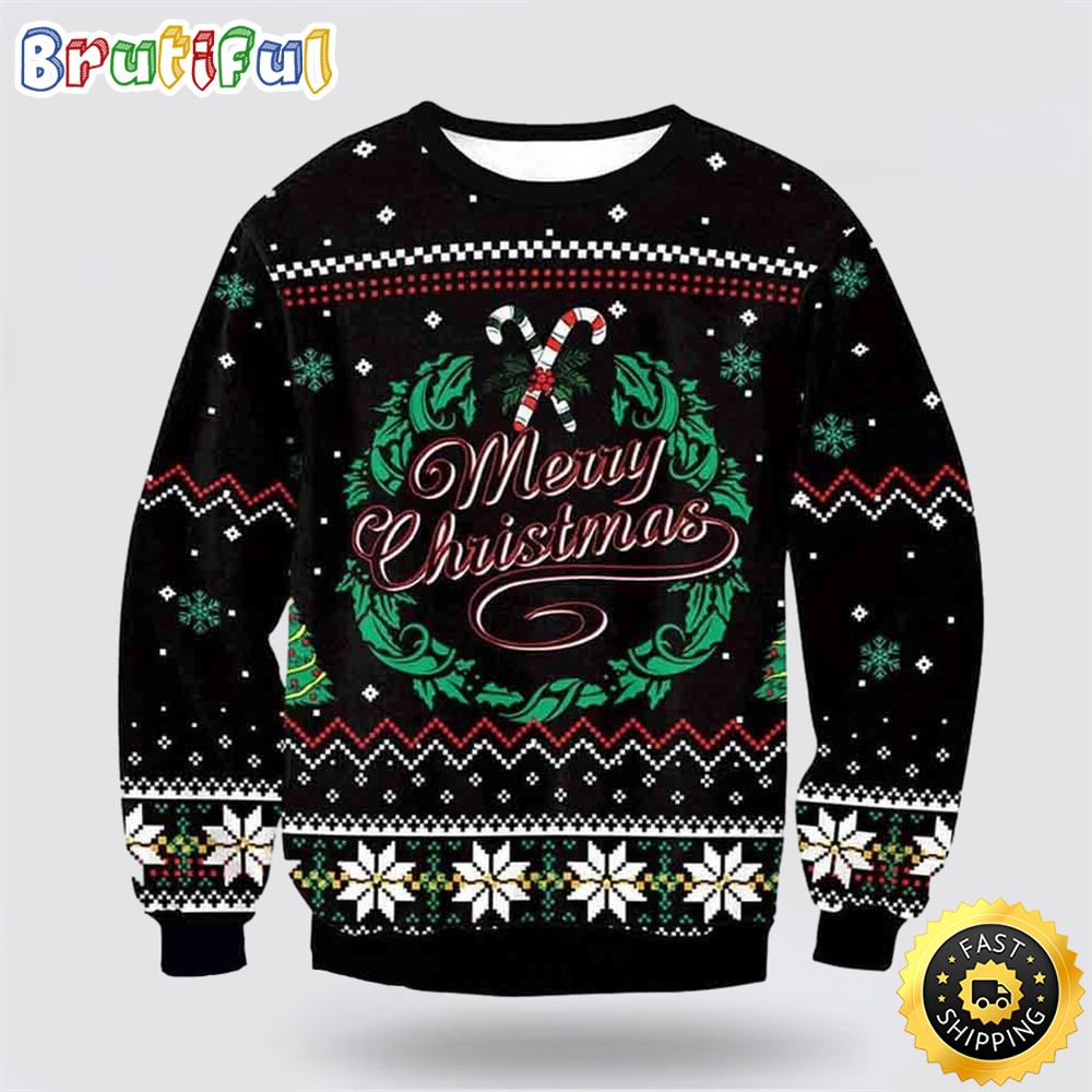 Merry Xmas Wreath Print Awesome Christmas Ugly Christmas Sweater Christmas Gift For That Everyone Will Love 1 eouewy