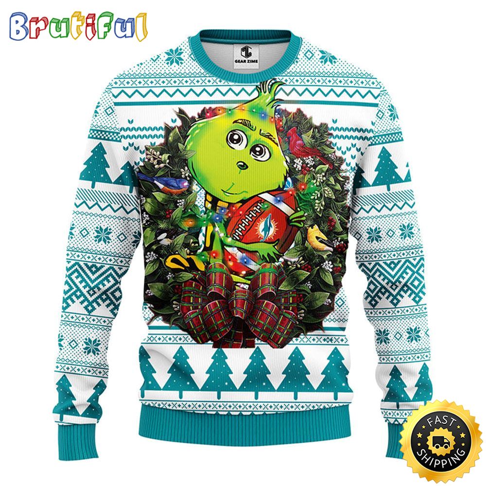 Miami Dolphins Christmas Ugly Sweater Grinch Hug Xmas Day Show Your Team Spirit 1 rvb5ly