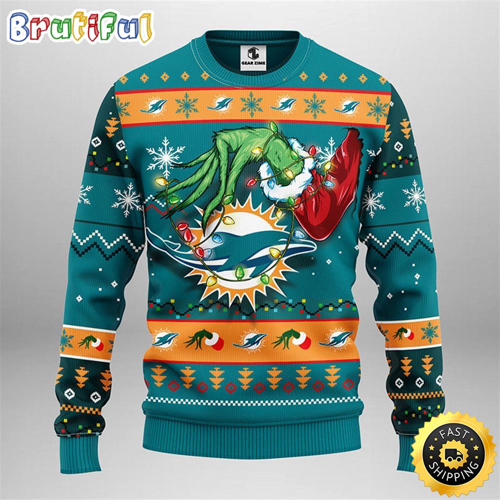 Miami Dolphins Christmas Ugly Sweater Grinch Show Your Team Spirit 1 hbomsi