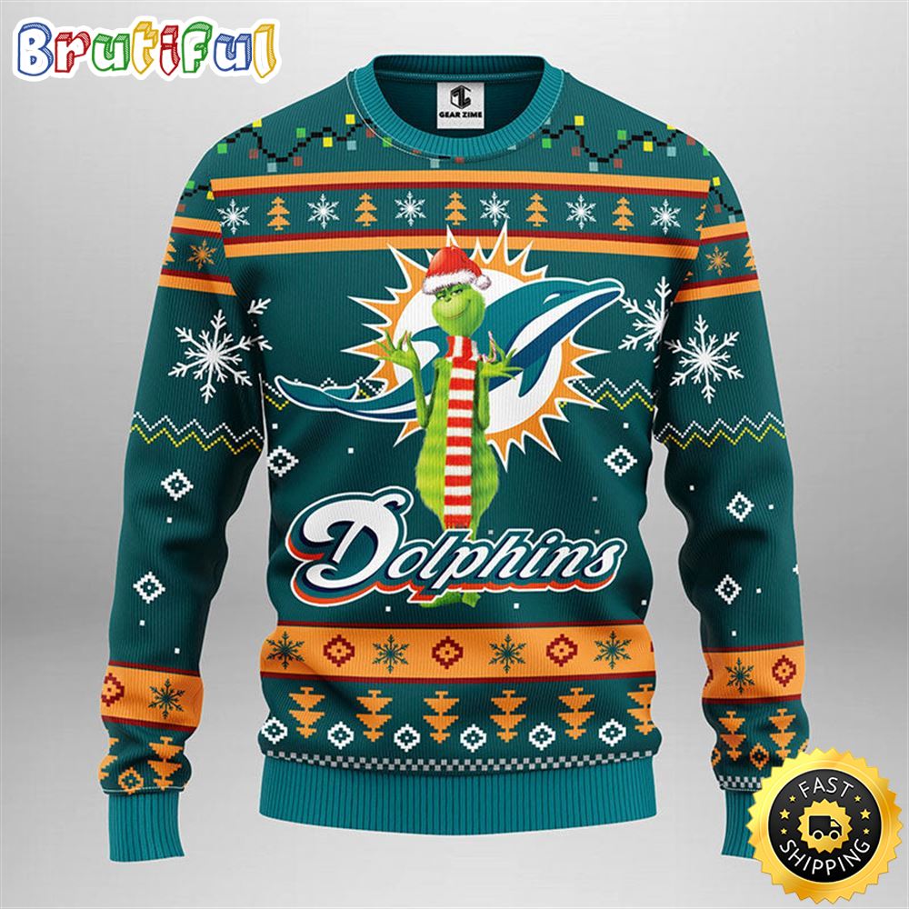 Miami Dolphins Christmas Ugly Sweater Print Funny Grinch Show Your Team Spirit 1 erwyf0