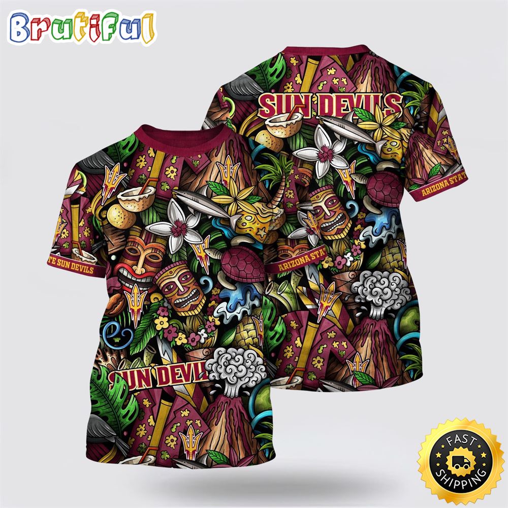 NCAA Arizona State Sun Devils Hawaiian Flower All Over Print 3D T Shirt Show Your Support For Your Team 1 mtmk3e