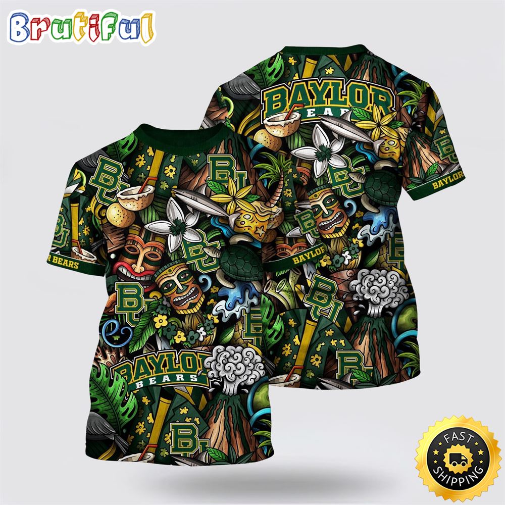 NCAA Baylor Bears Hawaiian Flower All Over Print 3D T Shirt Show Your Support For Your Team 1 nu41kg