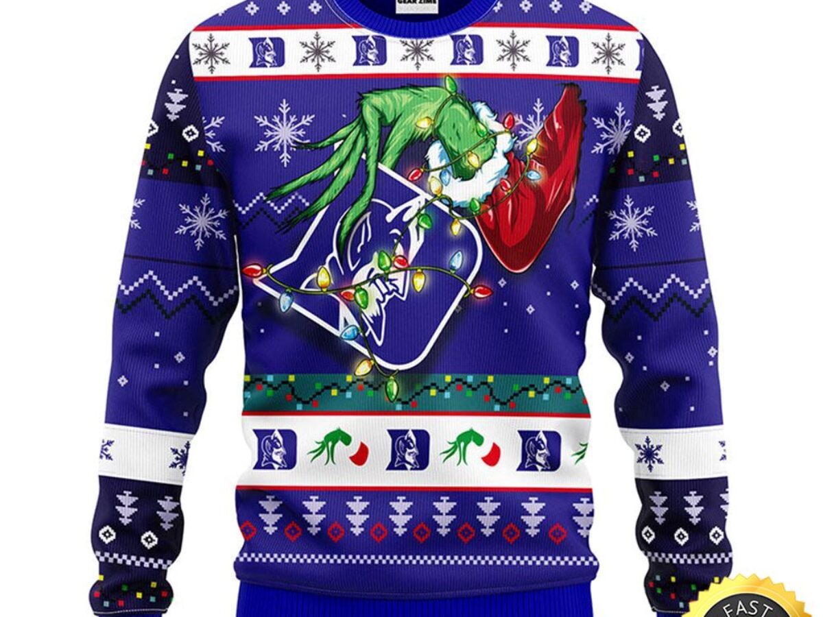 NCAA Duke Blue Devils Christmas Ugly Sweater Grinch Gift For Football Fans