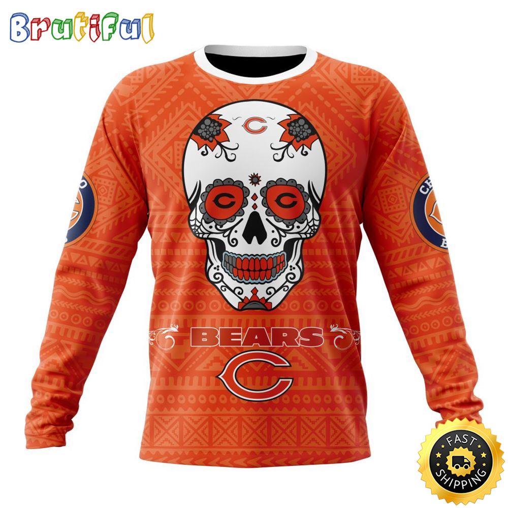 NFL Chicago Bears Crewneck Sweatshirt Specialized Kits For Dia De Muertos Show Your Team Spirit 1