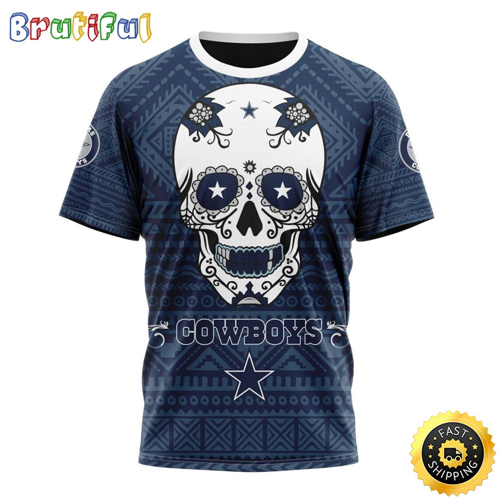 NFL Dallas Cowboys All Over Print 3D T Shirt Specialized Kits For Dia De Muertos Show Your Team Spirit 1