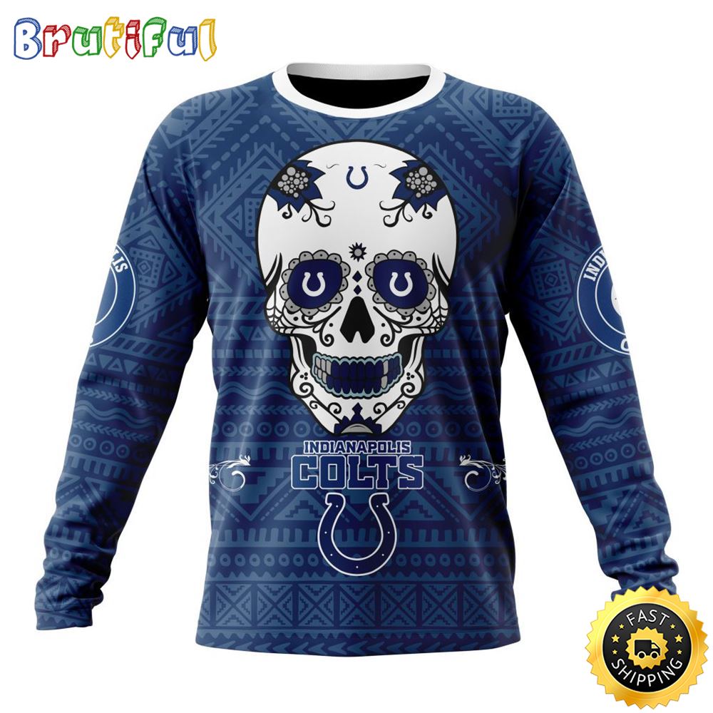 NFL Indianapolis Colts Crewneck Sweatshirt Specialized Kits For Dia De Muertos Show Your Team Spirit 1