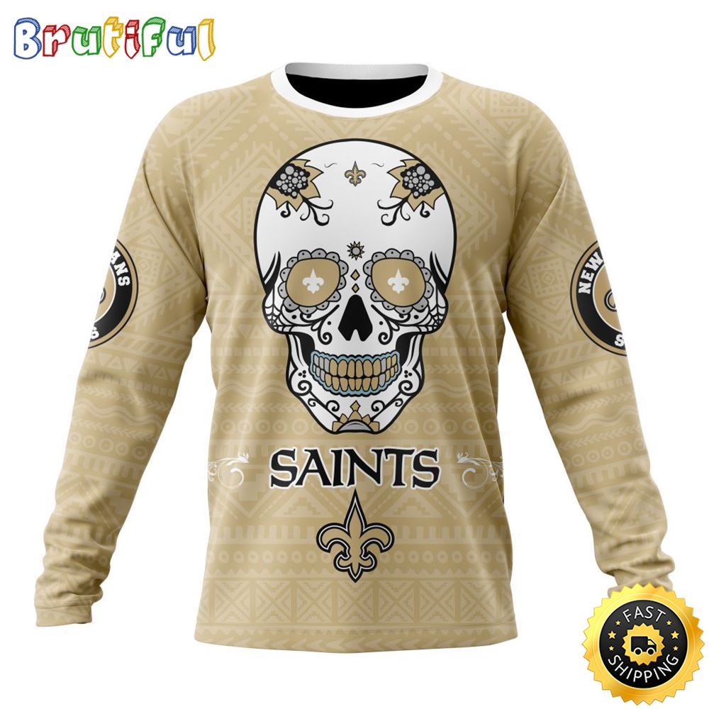 NFL New Orleans Saints Crewneck Sweatshirt Specialized Kits For Dia De Muertos Show Your Team Spirit 1