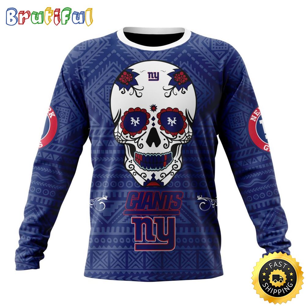 NFL New York Giants Crewneck Sweatshirt Specialized Kits For Dia De Muertos Show Your Team Spirit 1