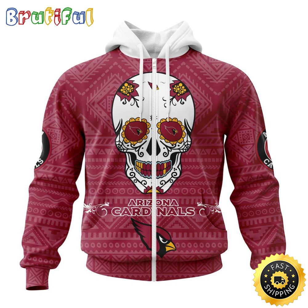 NFL Arizona Cardinals All Over Print Zip Hoodie 3D Specialized Kits For Dia De Muertos Show Your Team Spirit 1 esmkqh