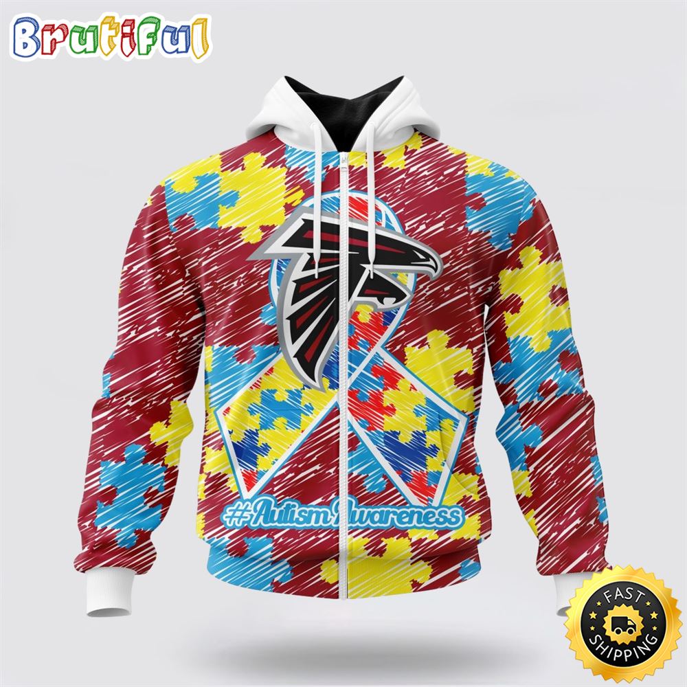 NFL Atlanta Falcons All Over Print Zip Hoodie 3D Puzzle Autism Awareness Unisex Zip Hoodie 1 uehtag