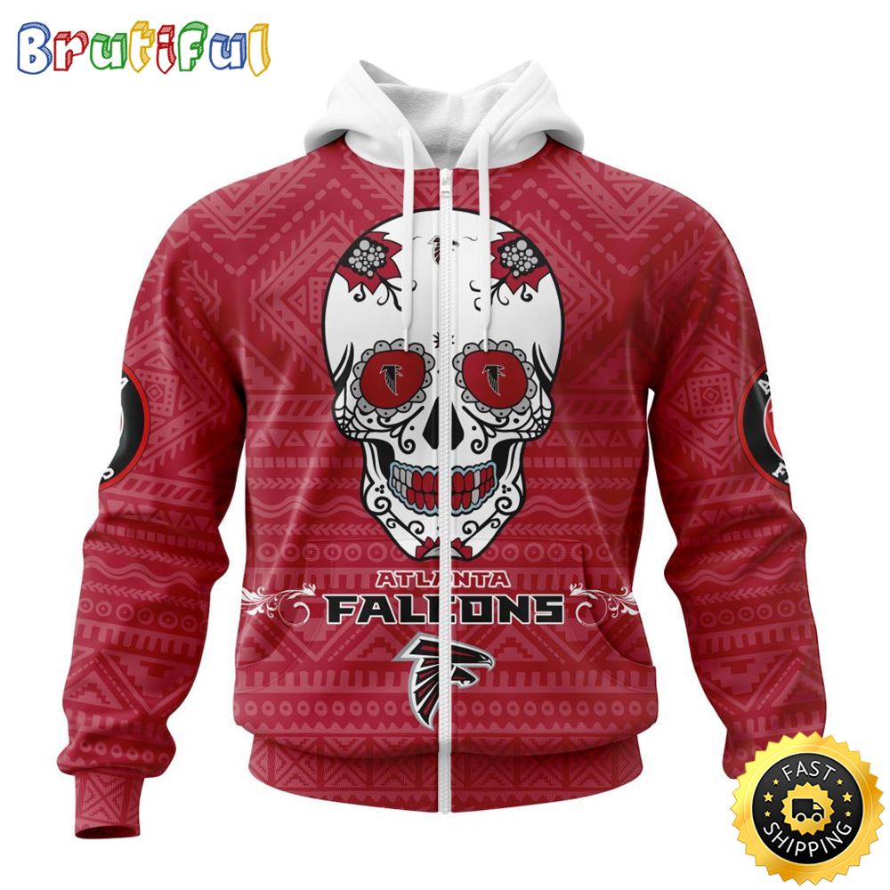NFL Atlanta Falcons All Over Print Zip Hoodie 3D Specialized Kits For Dia De Muertos Show Your Team Spirit 1 q2wfb1