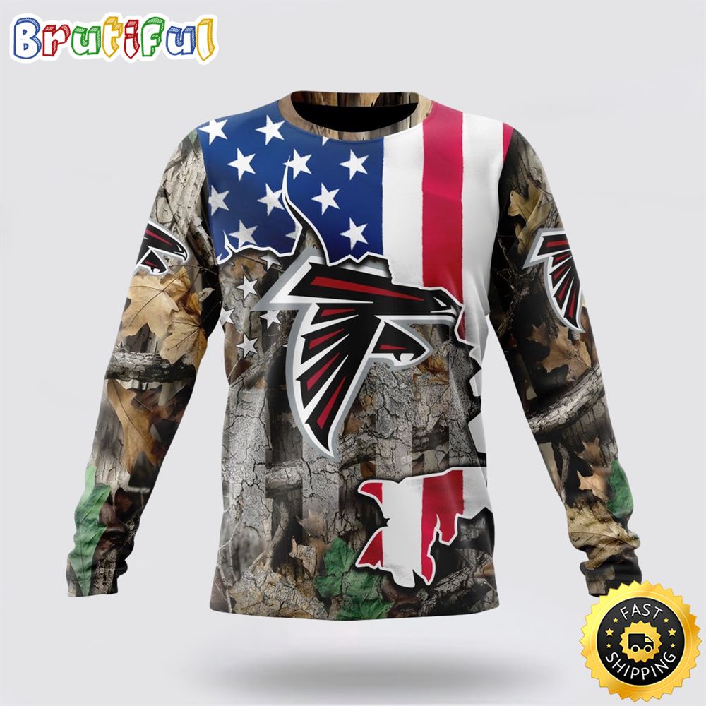 NFL Atlanta Falcons Crewneck Sweatshirt USA Flag Camo Realtree Hunting Show Your Team Spirit 1 xxkwqa