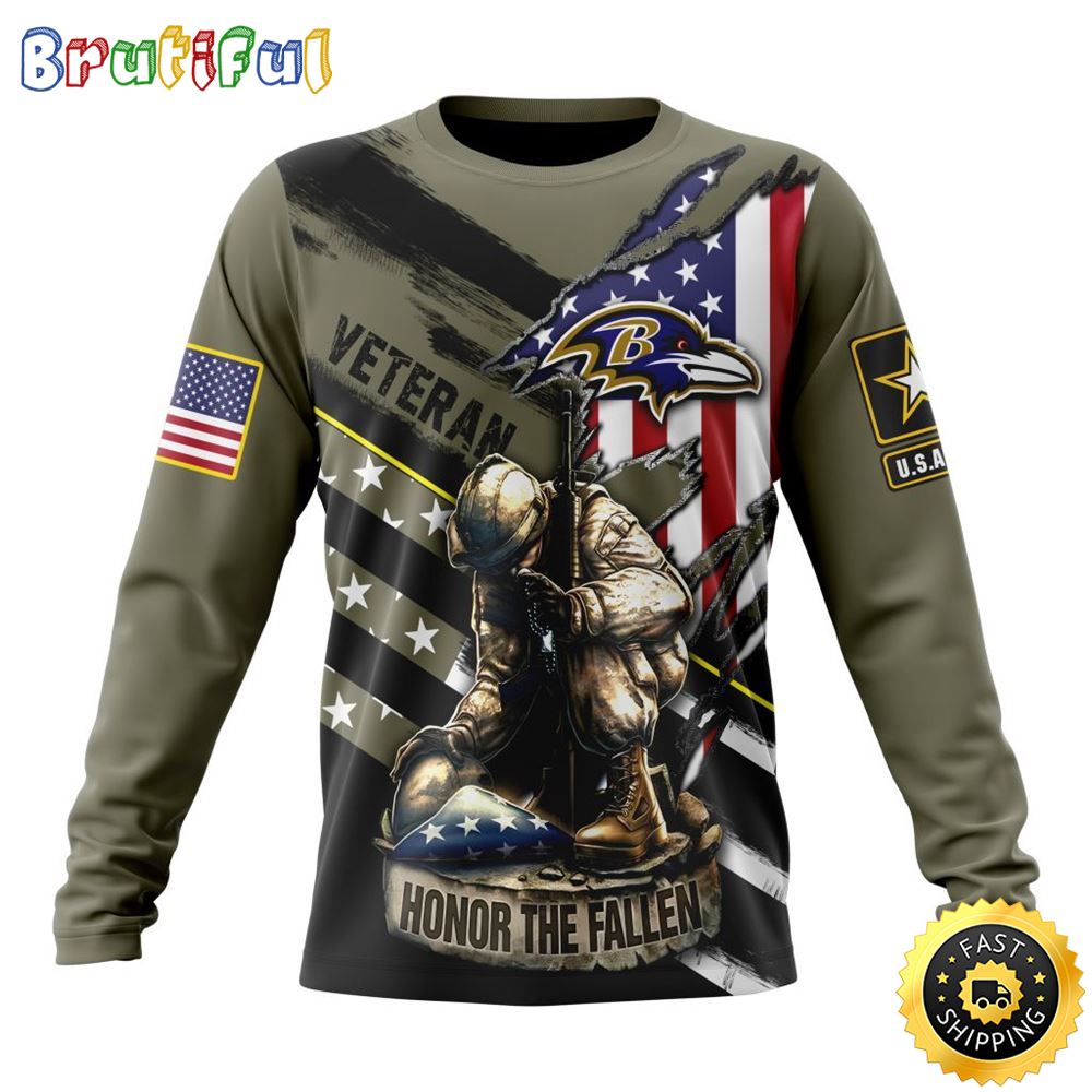 NFL Baltimore Ravens Crewneck Sweatshirt Honor Veterans Kneeling Soldier Gifts For Football Fans 1 c96sbu