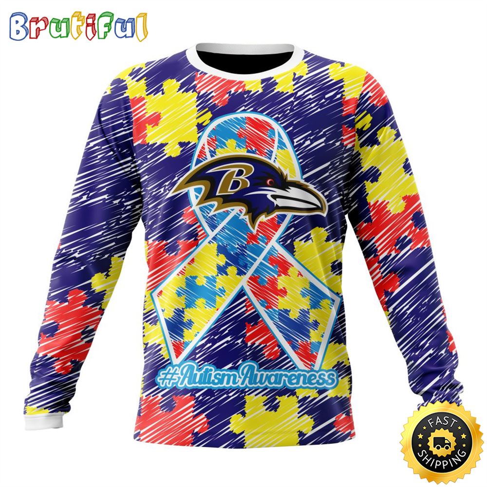 NFL Baltimore Ravens Crewneck Sweatshirt Puzzle Autism Awareness Unisex Sweatshirt 1 dep6mj