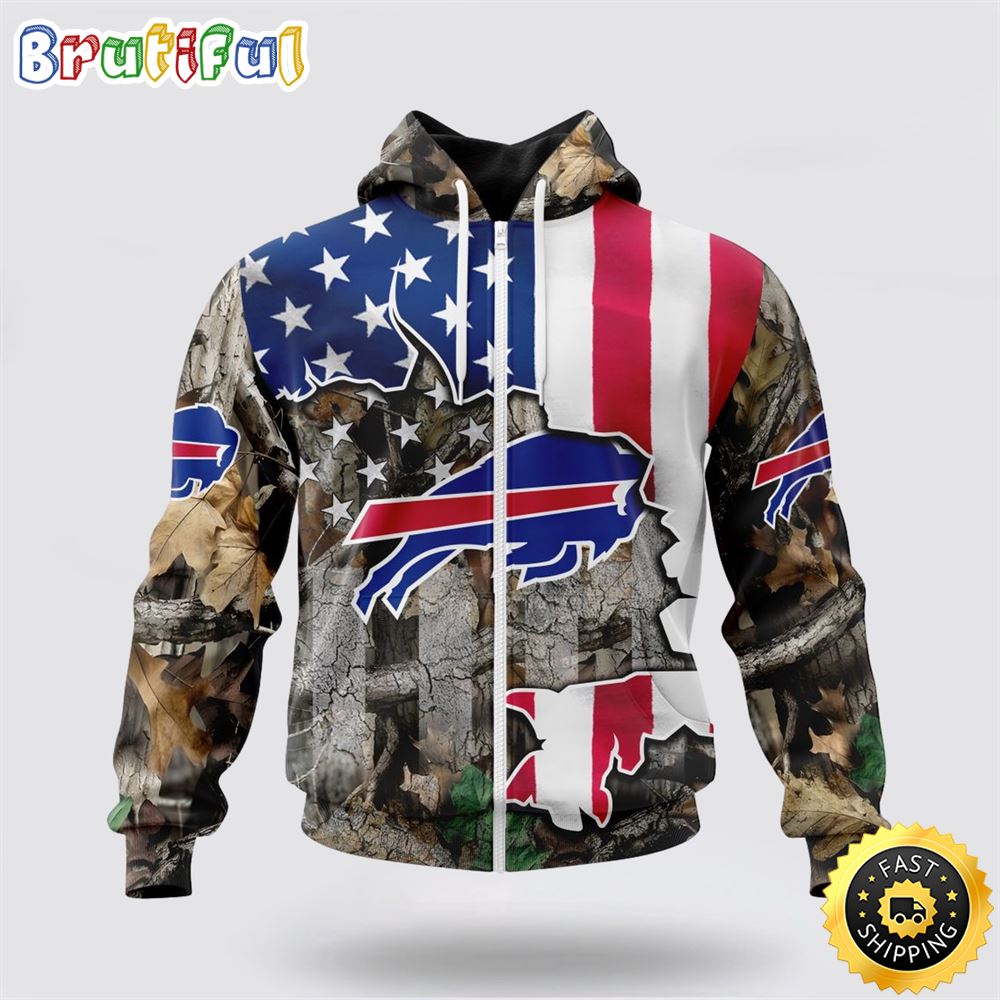 NFL Buffalo Bills All Over Print Zip Hoodie 3D USA Flag Camo Realtree Hunting Unisex Hoodie 1 blk0wq