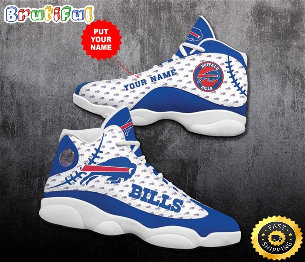 NFL Buffalo Bills Custom Name White Logo Air Jordan 13 Shoes V2 cdl1d9