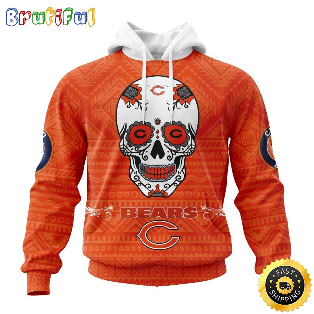 NFL Chicago Bears All Over Print 3D Hoodie Specialized Kits For Dia De Muertos Show Your Team Spirit 1 flbpzo
