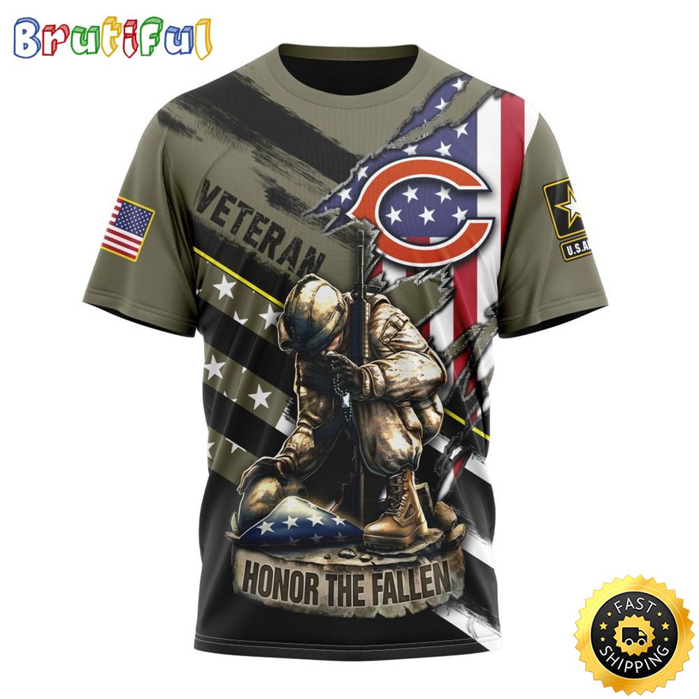 NFL Chicago Bears All Over Print 3D T Shirt Honor Veterans Kneeling Soldier Unisex Tshirt 1 ssh2va