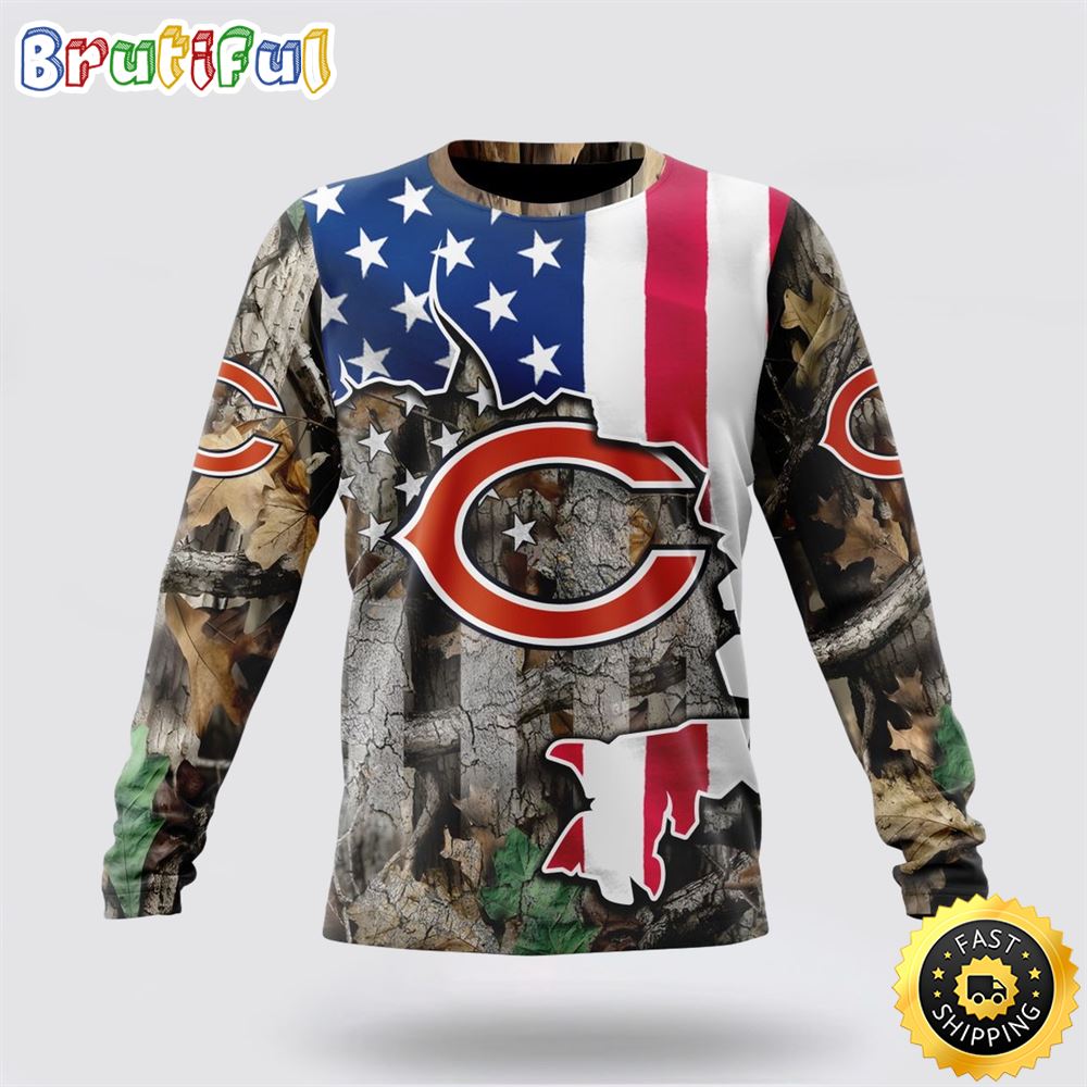 NFL Chicago Bears Crewneck Sweatshirt USA Flag Camo Realtree Hunting Show Your Team Spirit 1 gogc0f