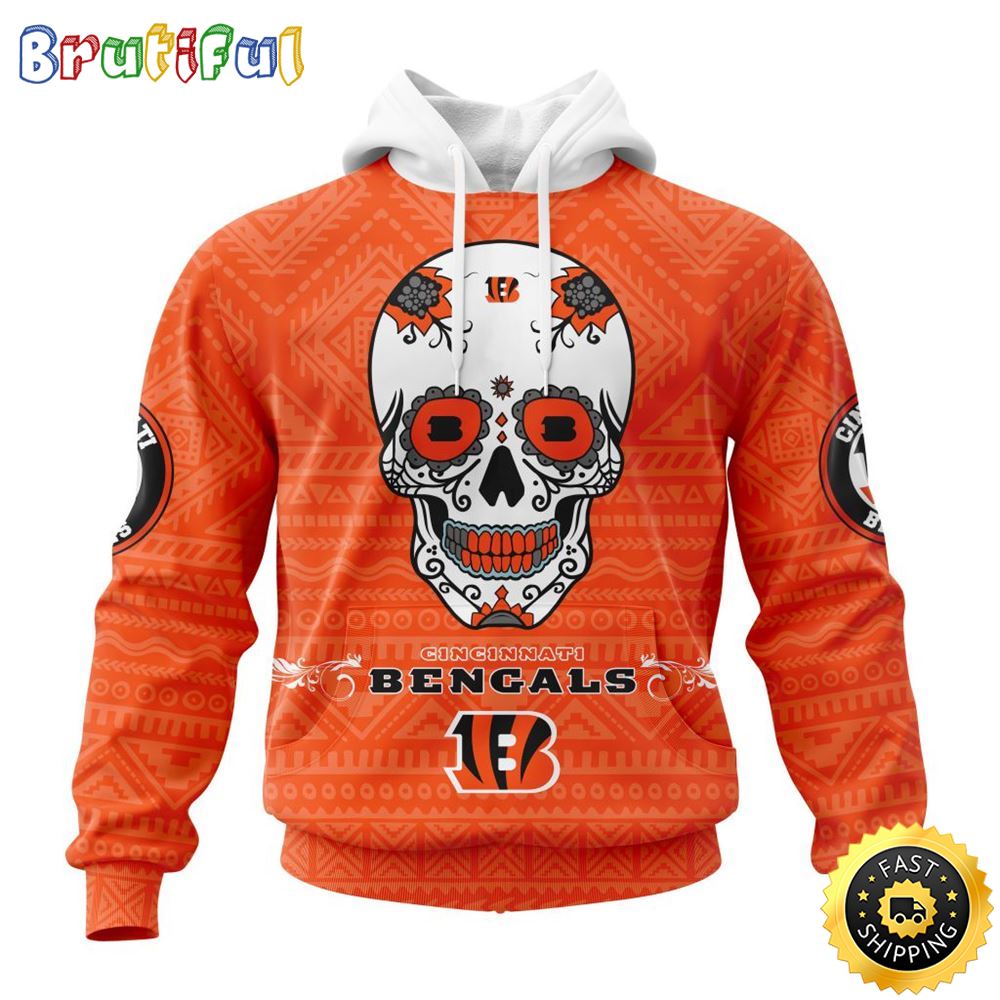 NFL Cincinnati Bengals All Over Print 3D Hoodie Specialized Kits For Dia De Muertos Show Your Team Spirit 1 xhoctg