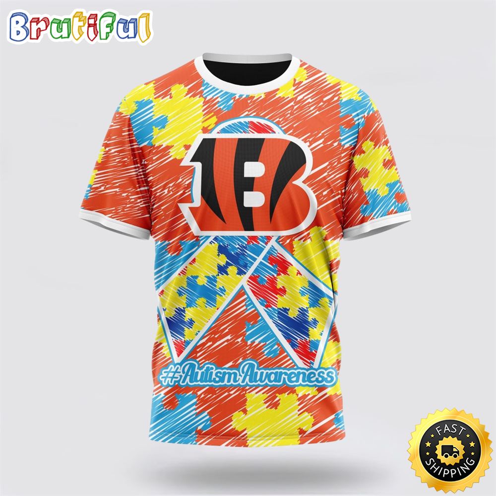 NFL Cincinnati Bengals All Over Print 3D T Shirt Puzzle Autism Awareness Unisex T Shirt 1 tchusb