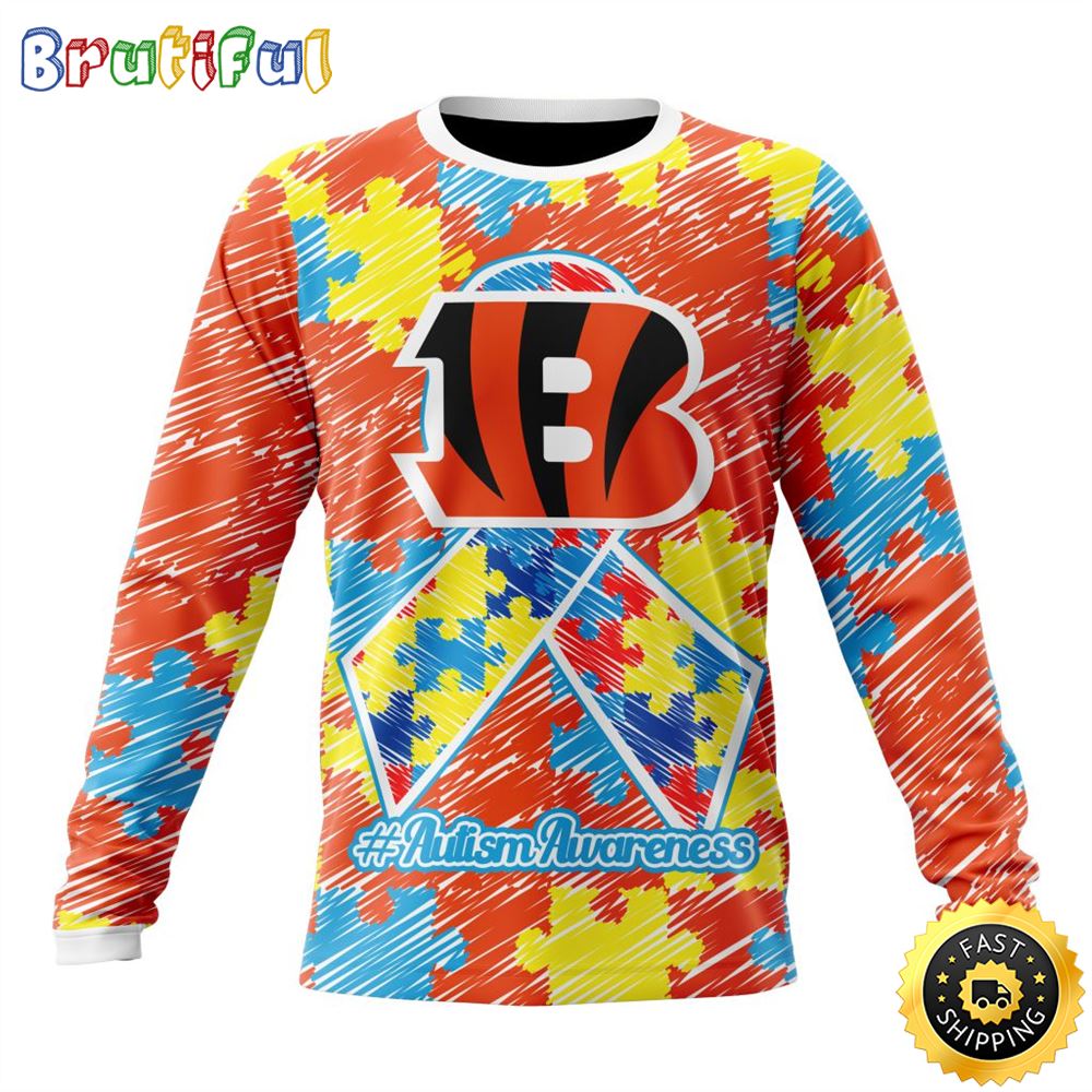 NFL Cincinnati Bengals Crewneck Sweatshirt Puzzle Autism Awareness Unisex Sweatshirt 1 qqvklg