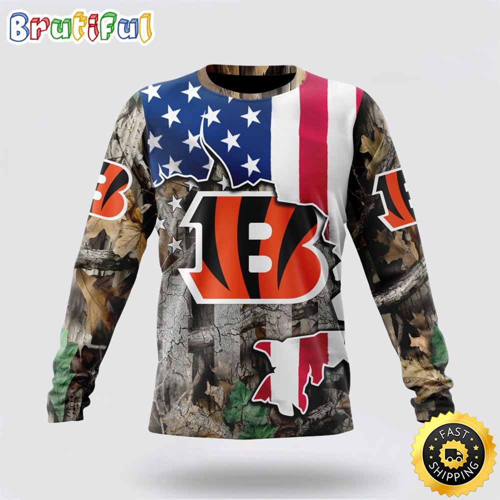 NFL Cincinnati Bengals Crewneck Sweatshirt USA Flag Camo Realtree Hunting Show Your Team Spirit 1 uuwept