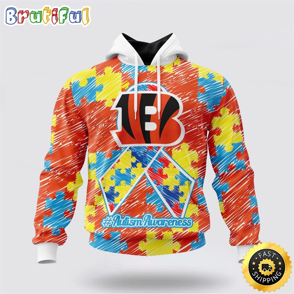 NFL Cincinnati Bengals Puzzle Autism Awareness All Over Print 3D Hoodie Unisex Hoodie 1 w6bcfl