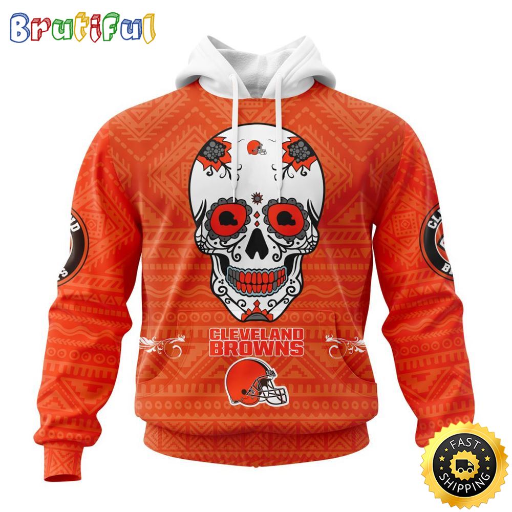 NFL Cleveland Browns All Over Print 3D Hoodie Specialized Kits For Dia De Muertos Show Your Team Spirit 1 v7ses9