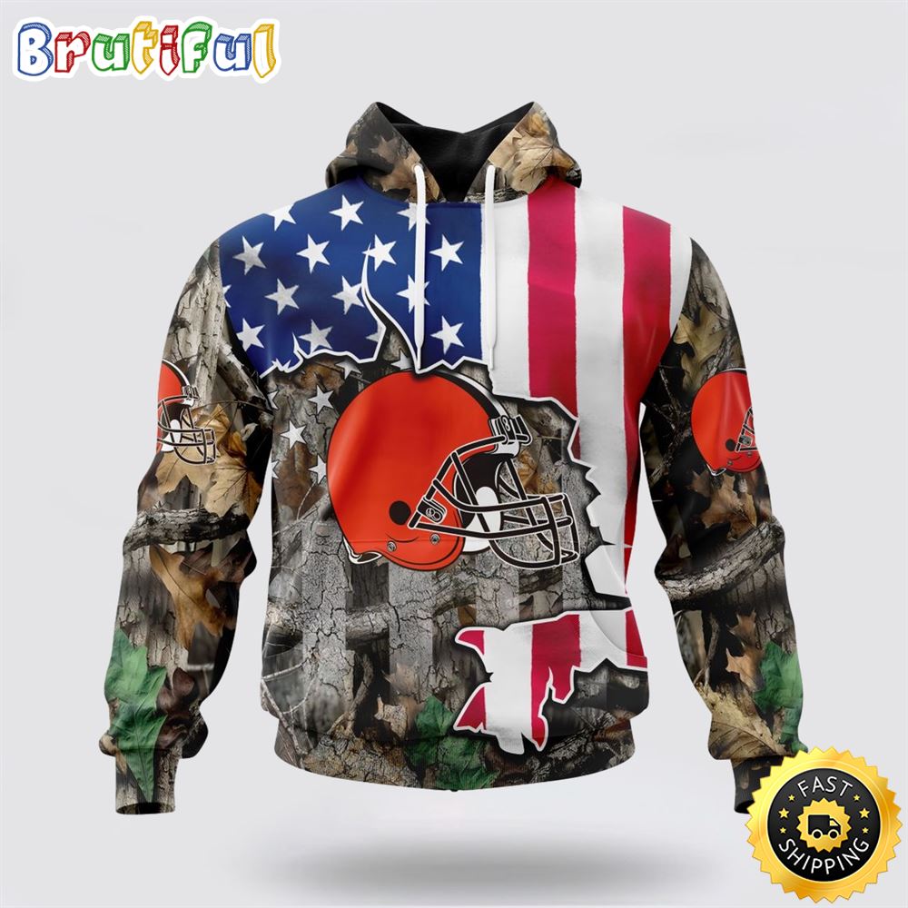 NFL Cleveland Browns All Over Print 3D Hoodie USA Flag Camo Realtree Hunting Unique And Eye Catching 1 sh9hkw