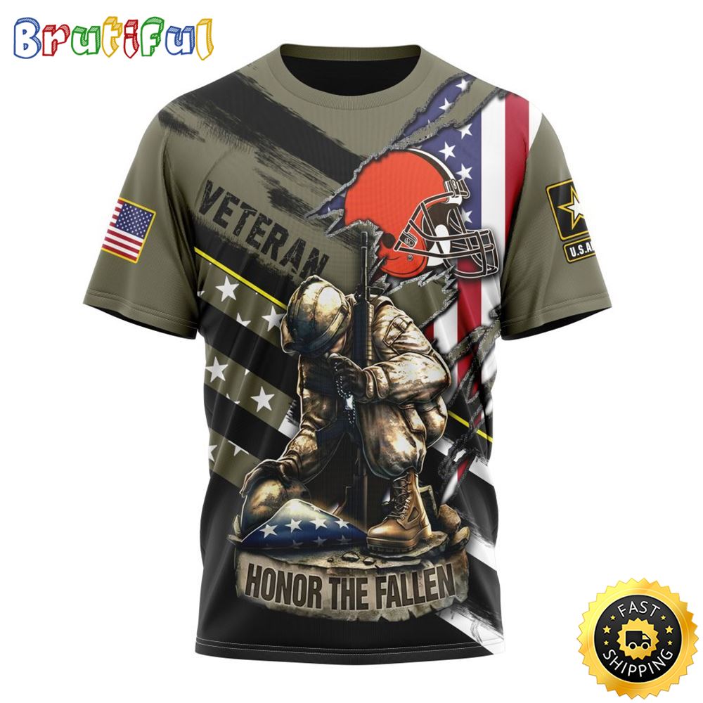 NFL Cleveland Browns All Over Print 3D T Shirt Honor Veterans Kneeling Soldier Unisex Tshirt 1 wpqhvf