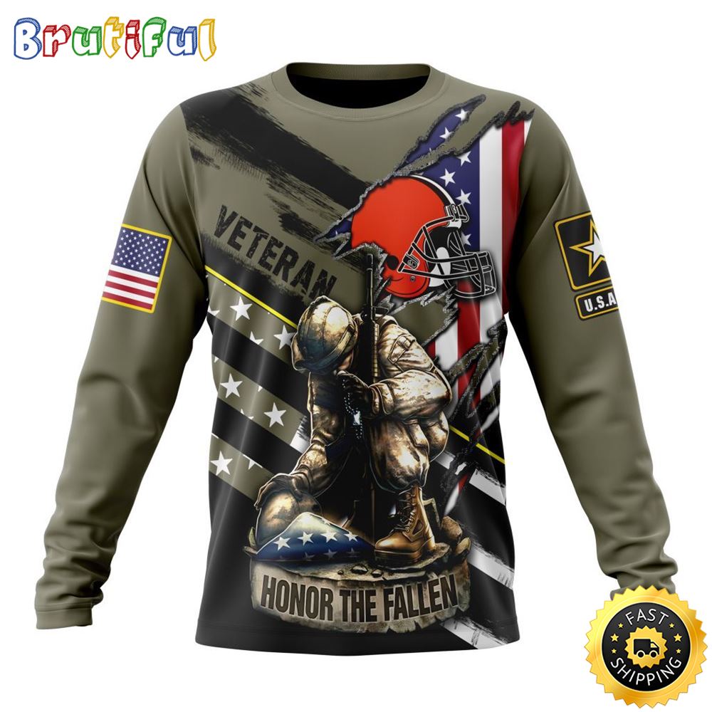 NFL Cleveland Browns Crewneck Sweatshirt Honor Veterans Kneeling Soldier Gifts For Football Fans 1 oe8jes