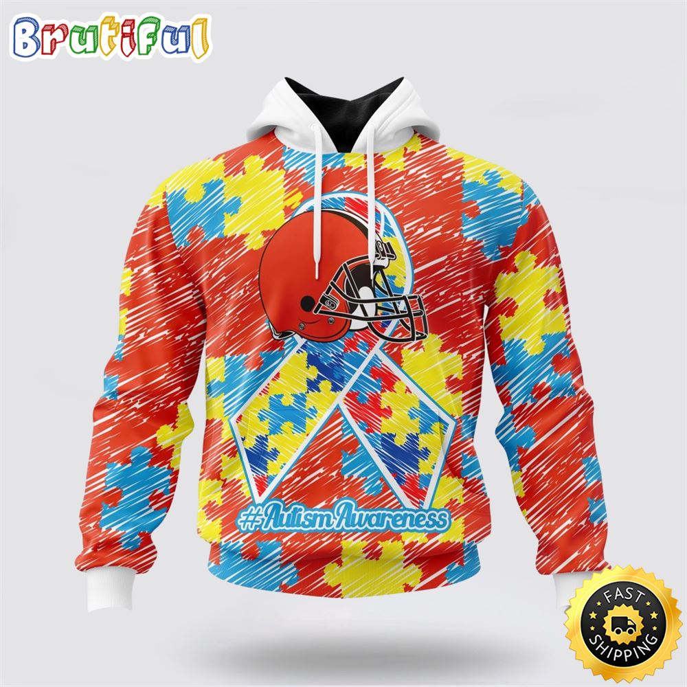 NFL Cleveland Browns Puzzle Autism Awareness All Over Print 3D Hoodie Unisex Hoodie 1 djjtns