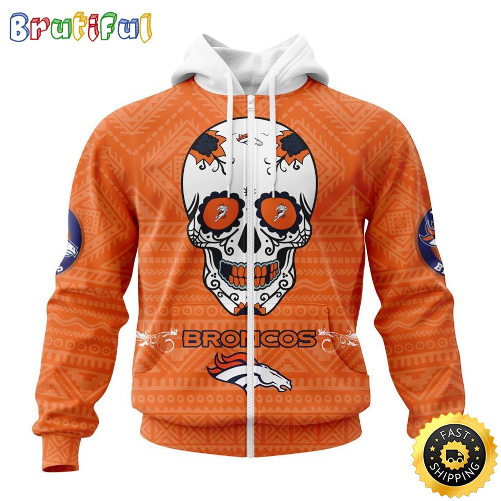 NFL Denver Broncos All Over Print Zip Hoodie 3D Specialized Kits For Dia De Muertos Show Your Team Spirit 1 qvphn9