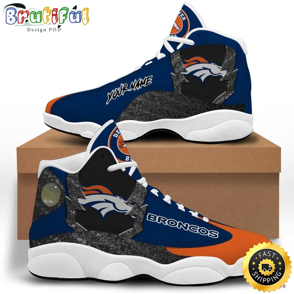 NFL Denver Broncos Custom Name Blue Orange Air Jordan 13 Shoes btccos